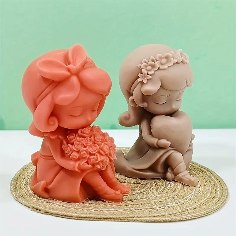 Two girls — one holding a flower, the other holding a heart