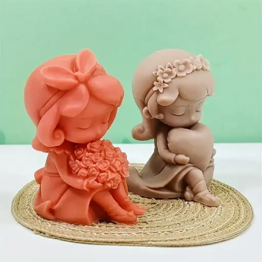 Two girls — one holding a flower, the other holding a heart